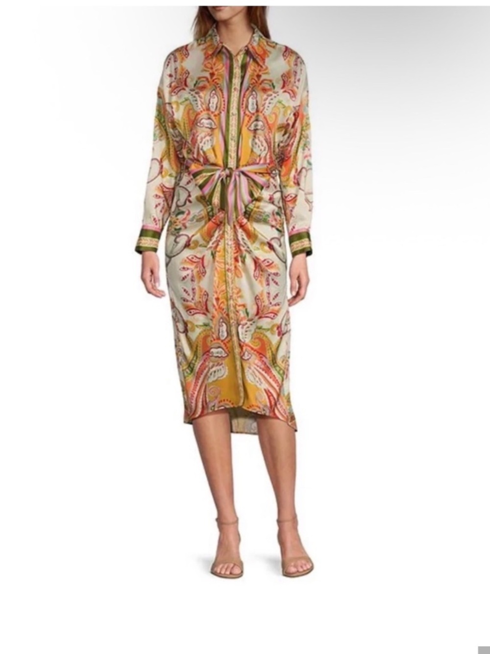 NWT Antonio Melani Roxanne Paisley Tie Waist Midi Shirt Dress Size 6